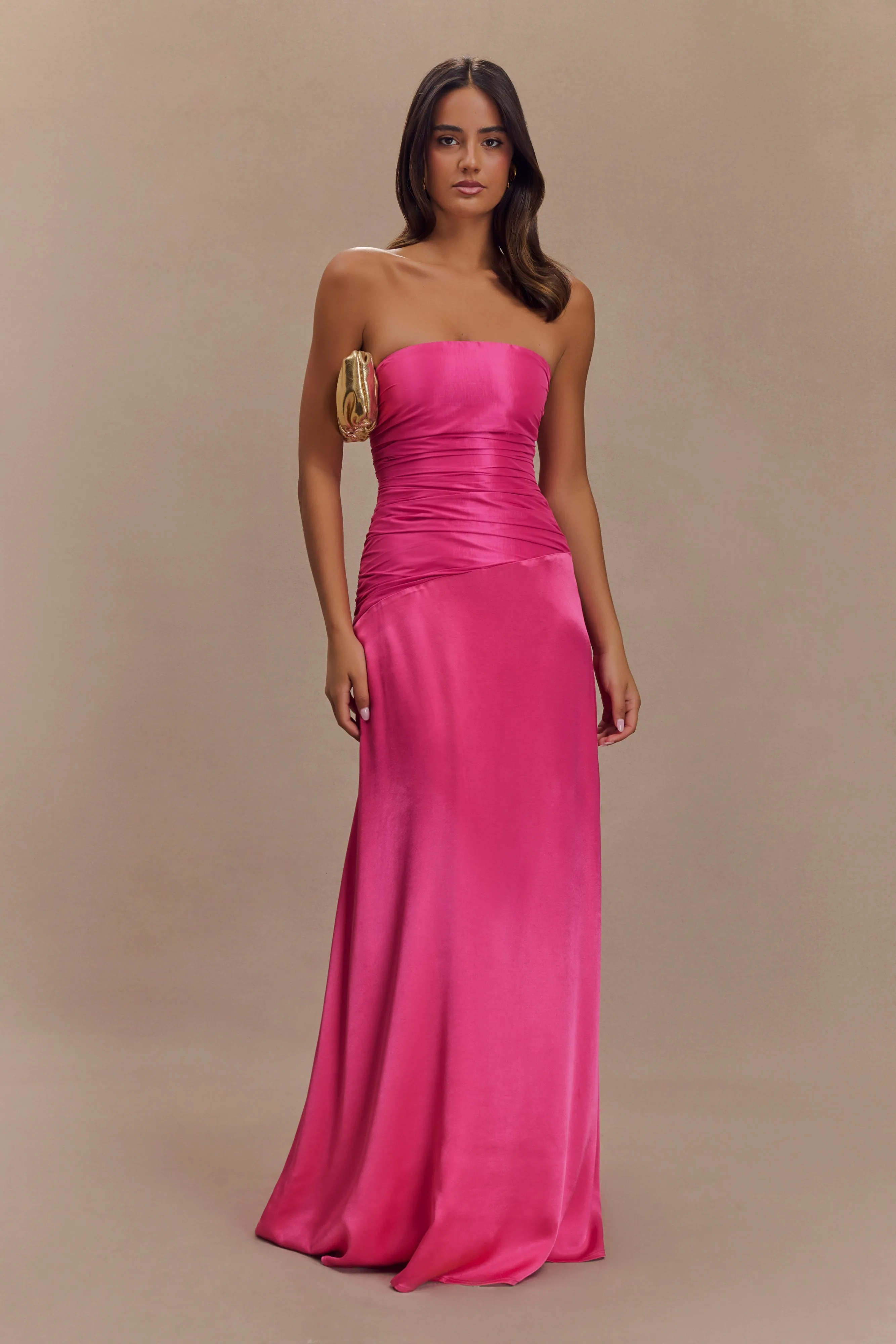 Serena Strapless Taffeta Maxi Dress - Crimson Pink