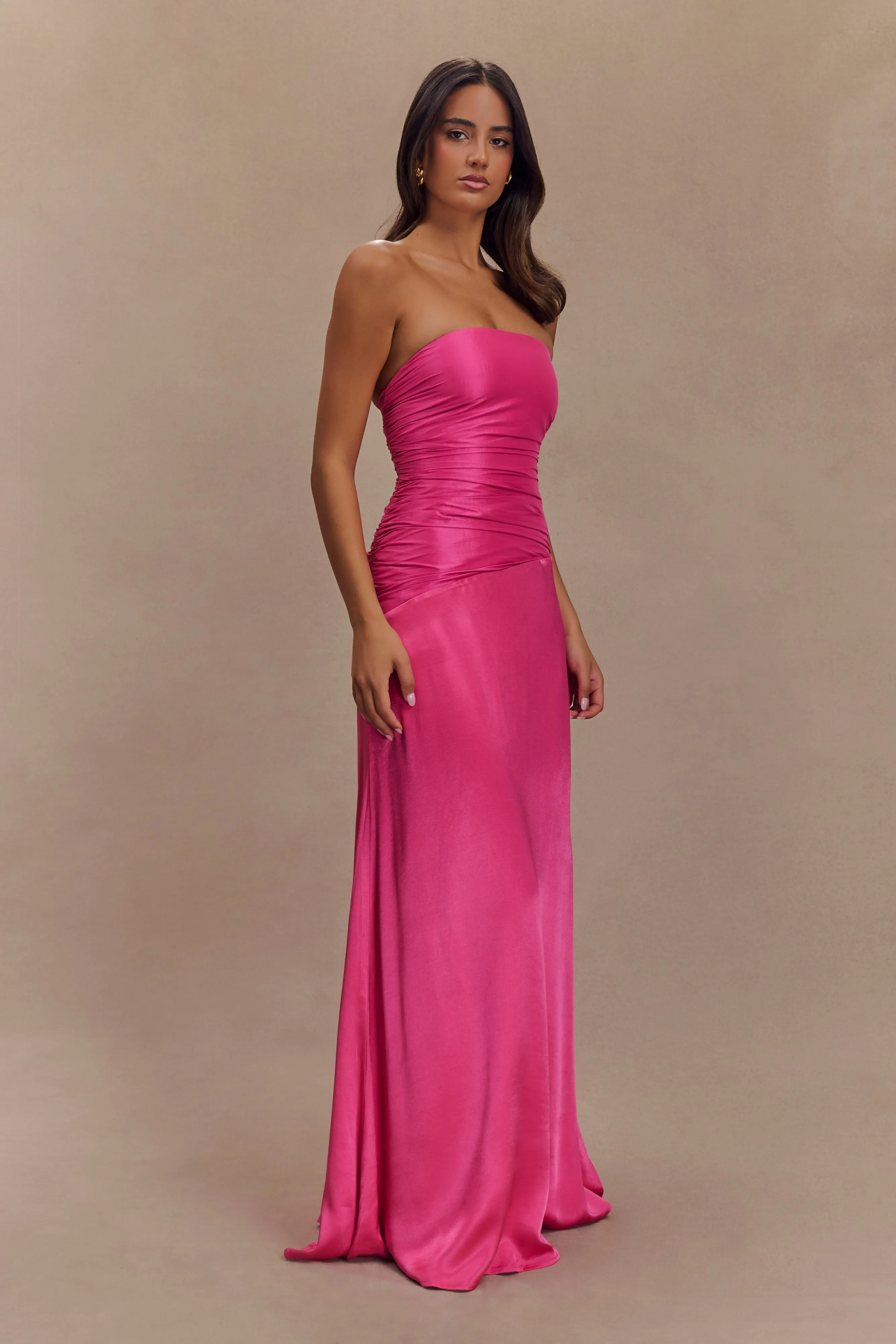 Serena Strapless Taffeta Maxi Dress - Crimson Pink