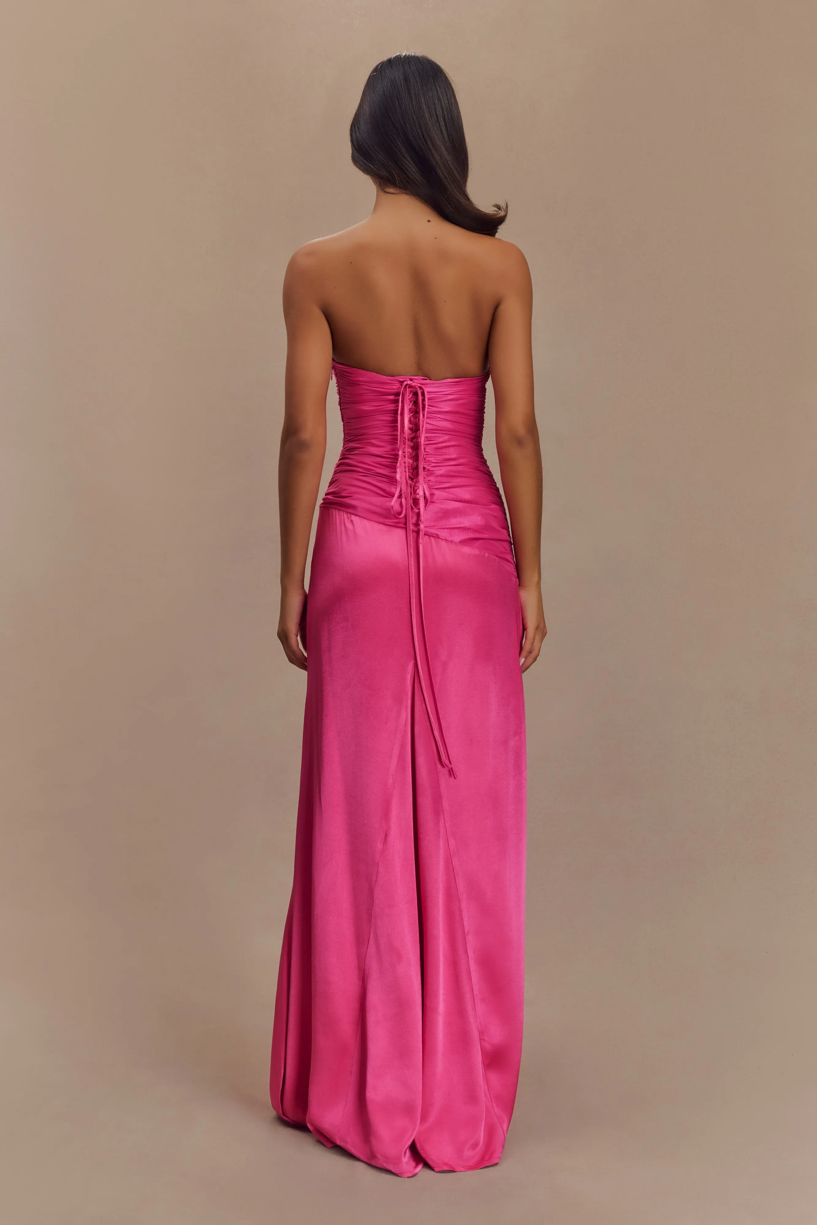 Serena Strapless Taffeta Maxi Dress - Crimson Pink