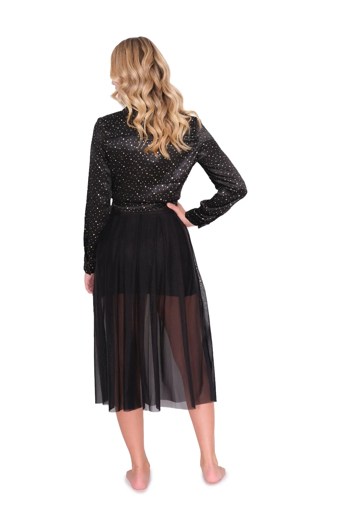 Sheer Black Midi Skirt