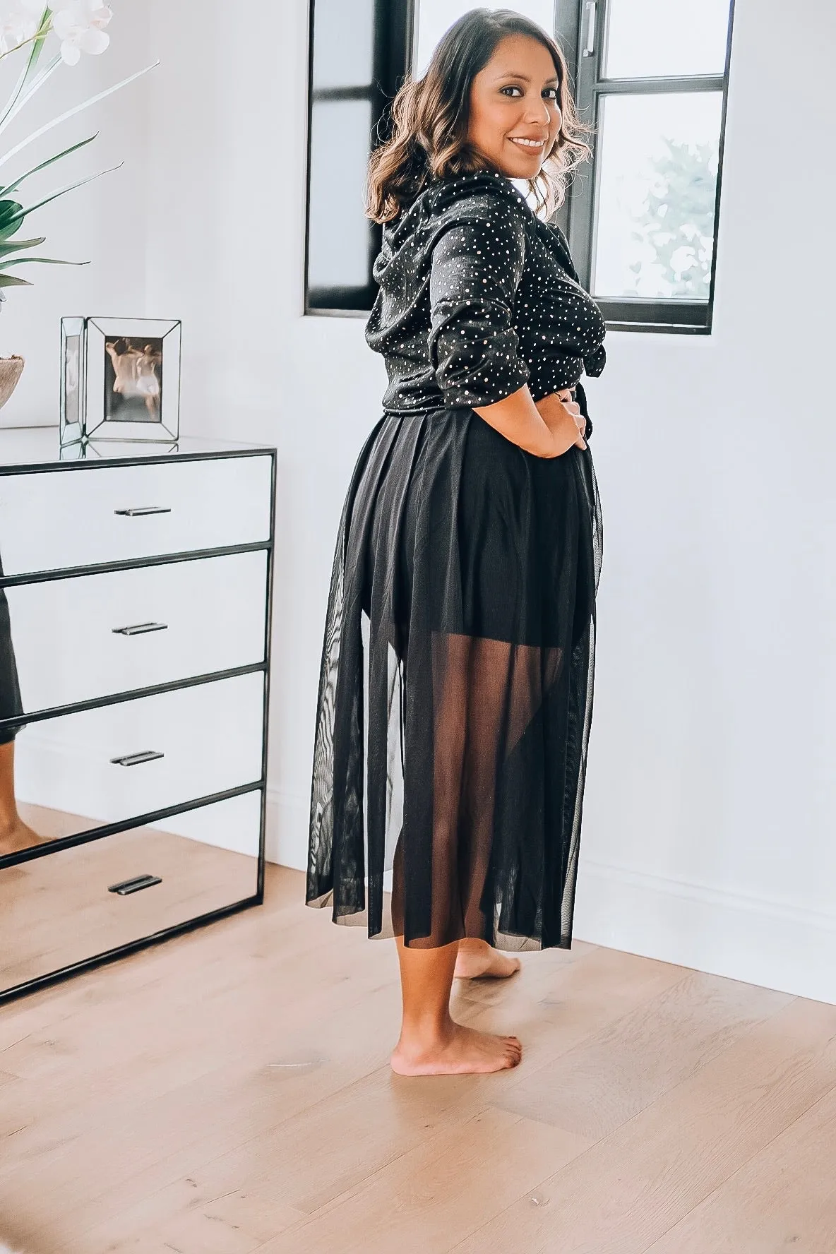 Sheer Black Midi Skirt