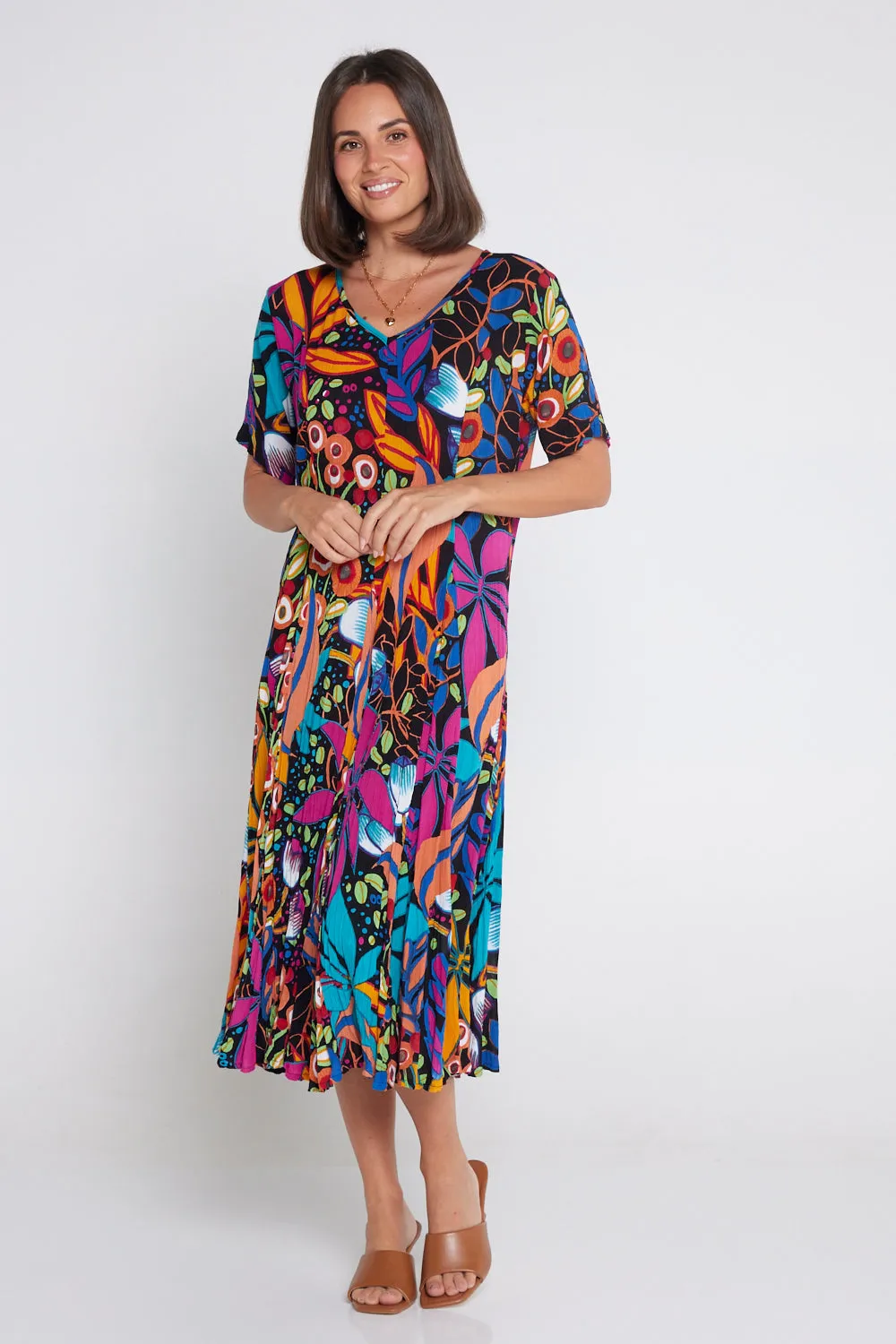 Short Sleeve Godet Dress - Copacabana