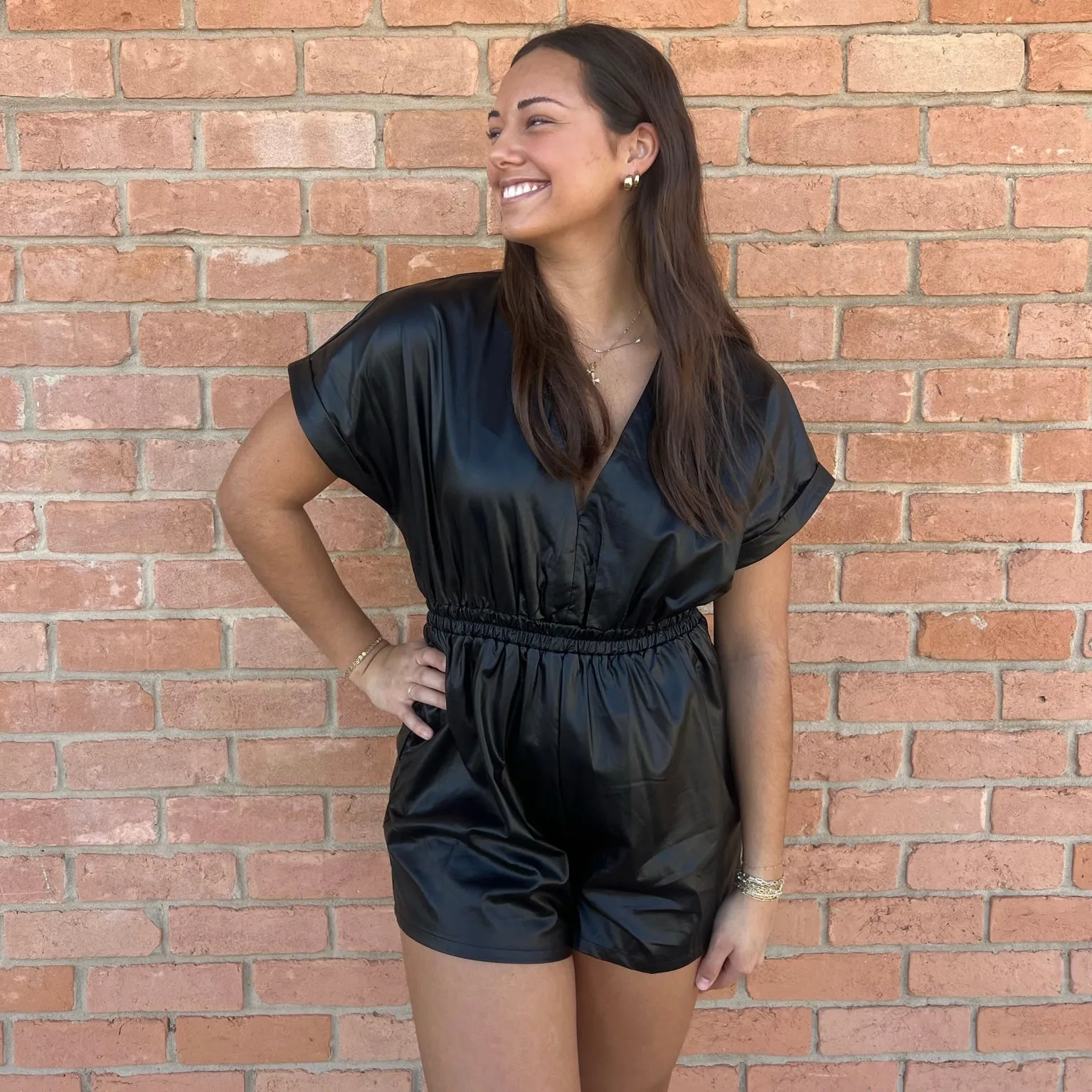 Smocked Leather Romper