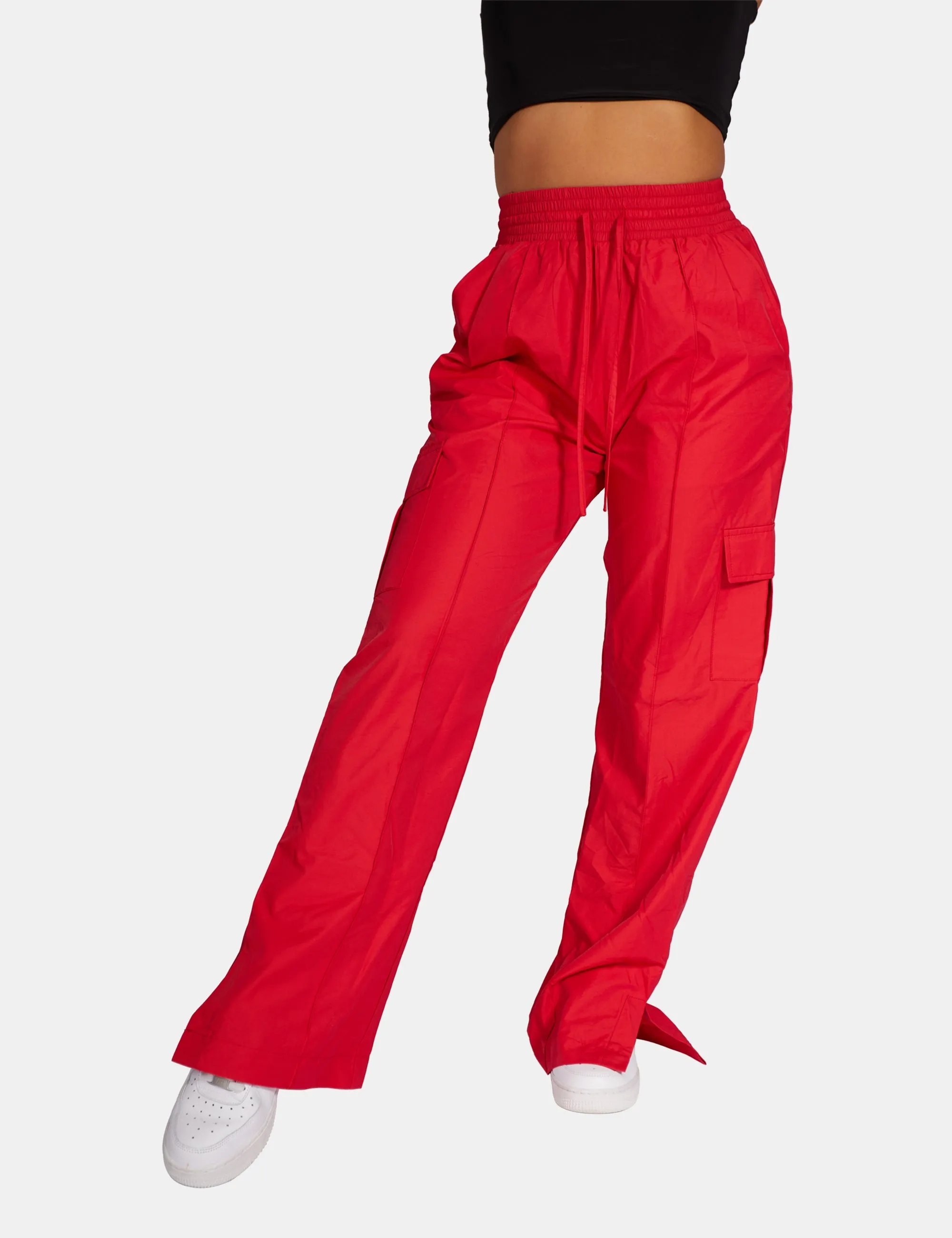 Split Hem Cargo Trousers Red