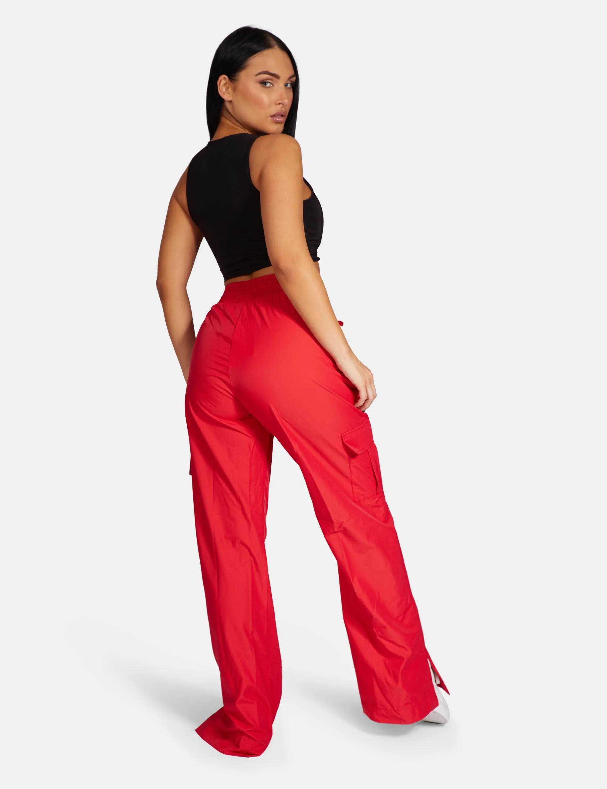 Split Hem Cargo Trousers Red