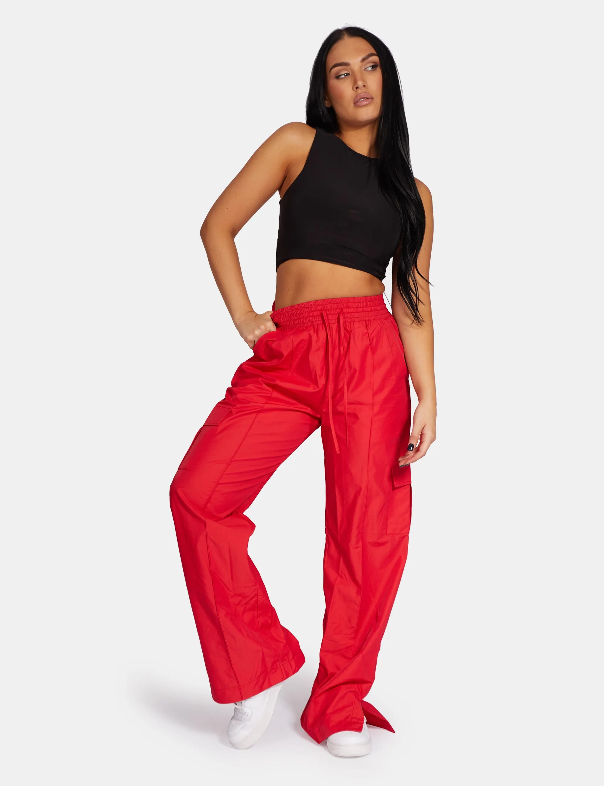 Split Hem Cargo Trousers Red