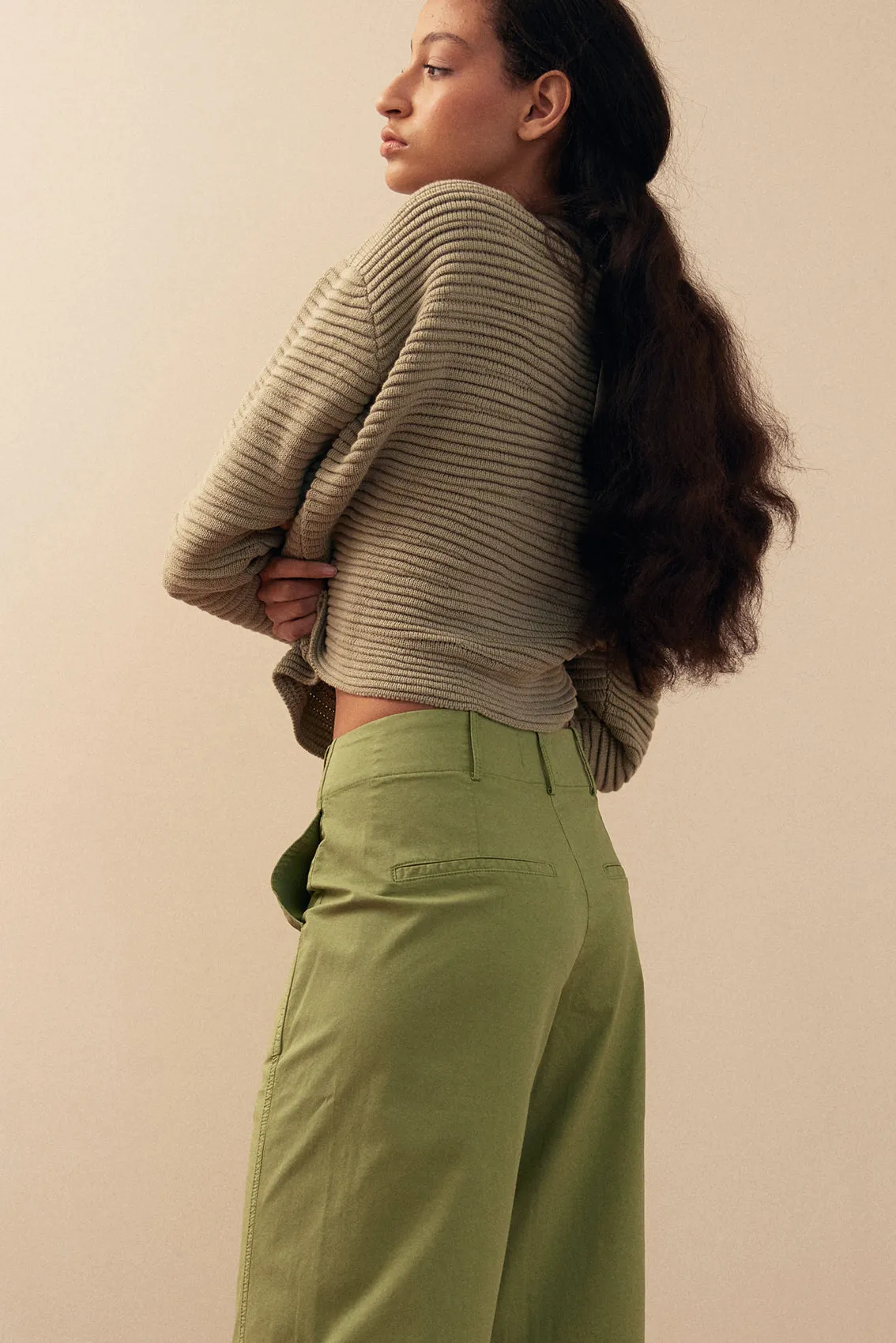 Straight-Fit Pant Cotton Gabardine - Pesto