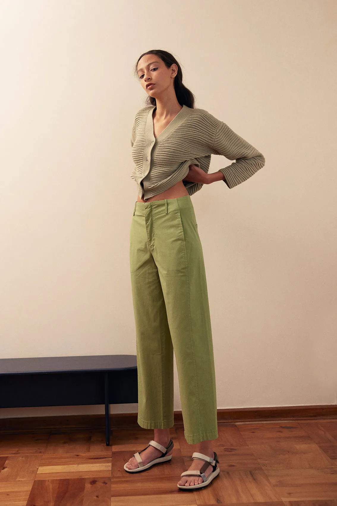 Straight-Fit Pant Cotton Gabardine - Pesto