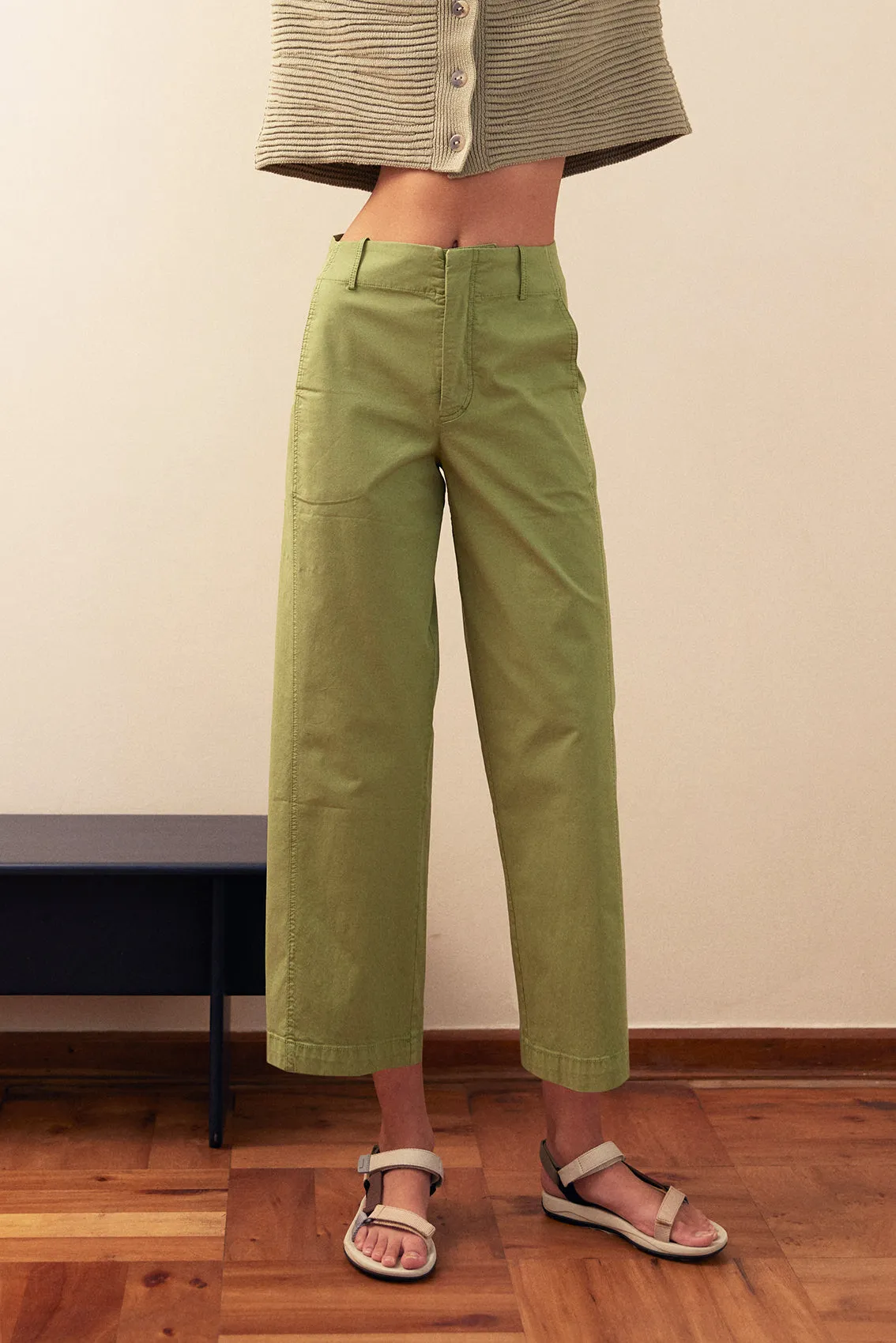 Straight-Fit Pant Cotton Gabardine - Pesto