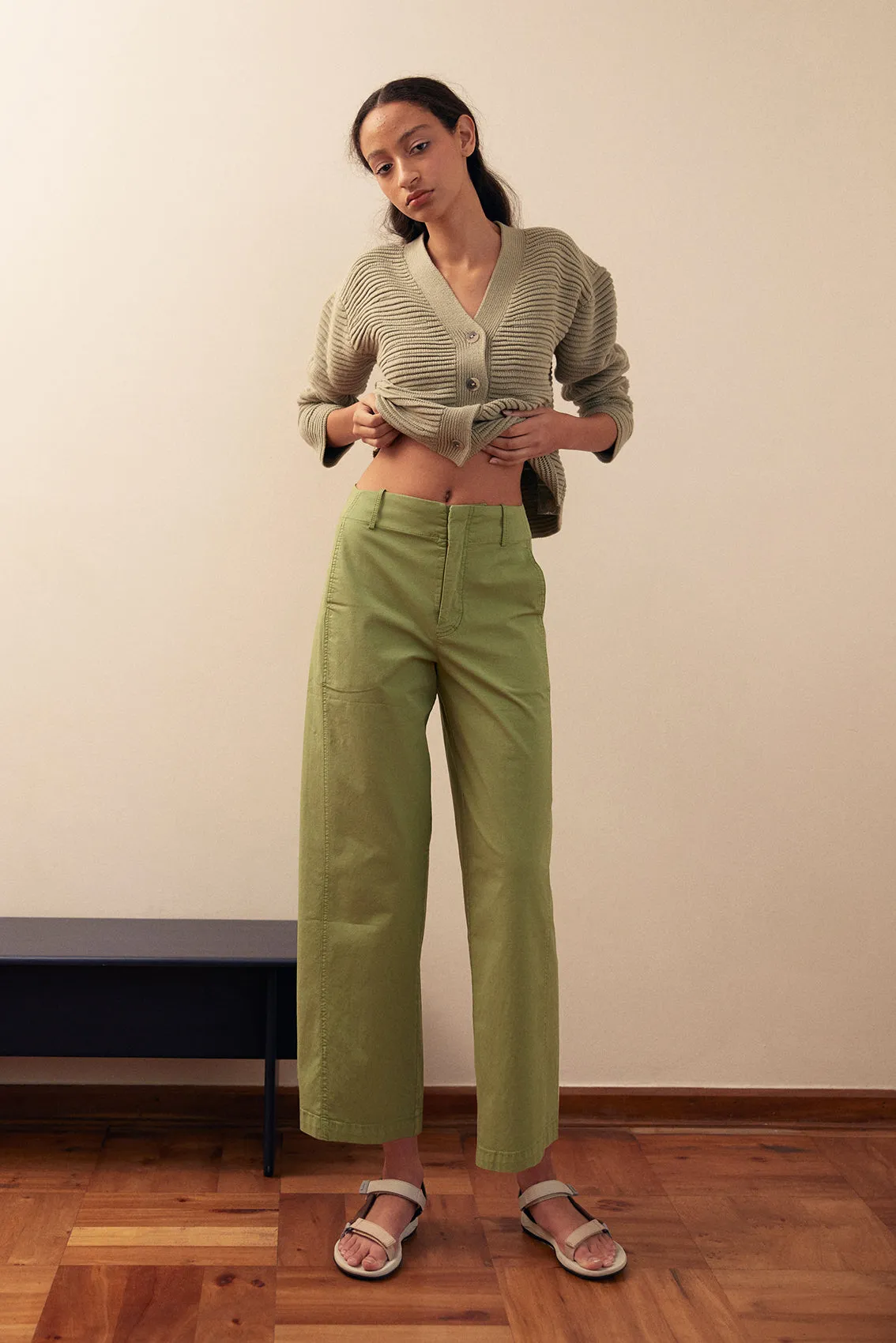 Straight-Fit Pant Cotton Gabardine - Pesto