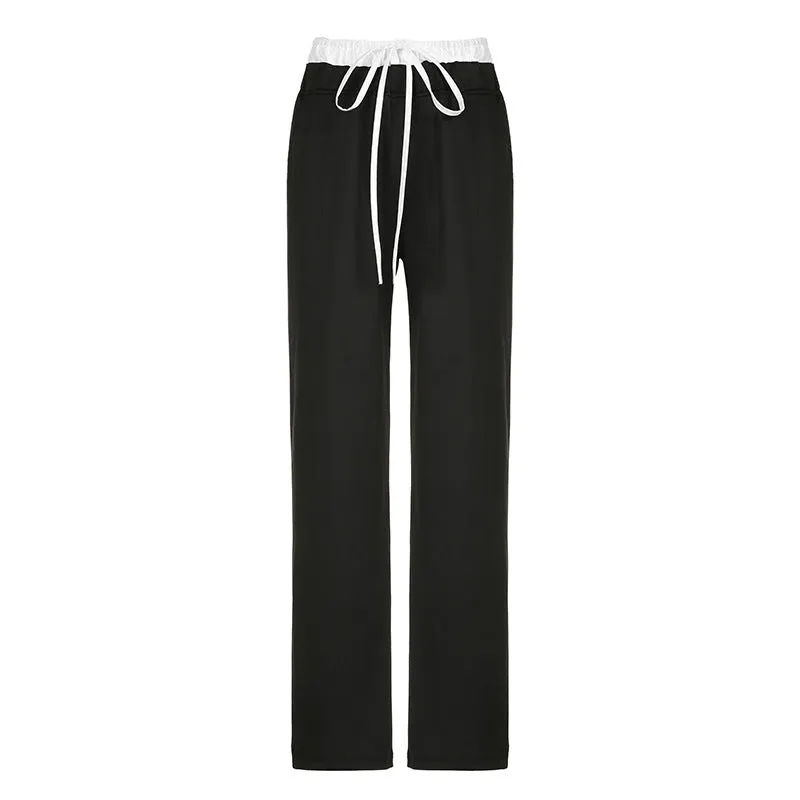 Street Trend Waist of Trousers Contrast Color Loose Casual Trousers Everyday Joker Basic Drooping Straight Pants Summer