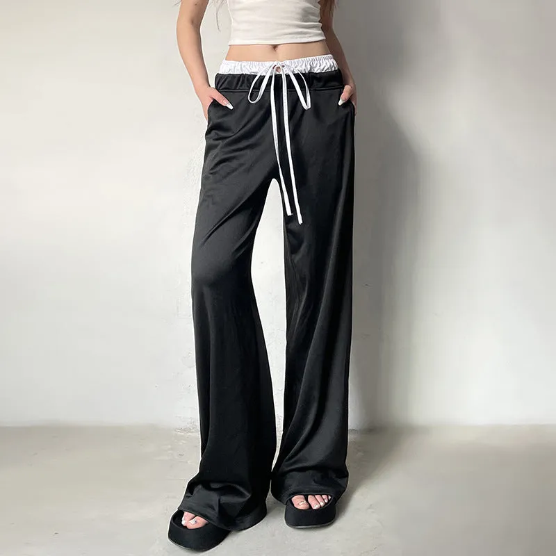 Street Trend Waist of Trousers Contrast Color Loose Casual Trousers Everyday Joker Basic Drooping Straight Pants Summer