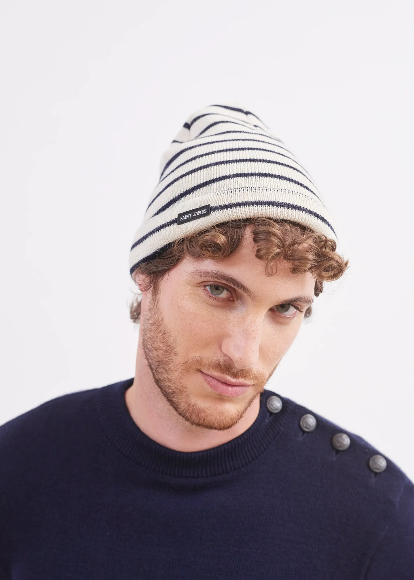 Striped sailor hat - in pure new wool (ECRU/MARINE)