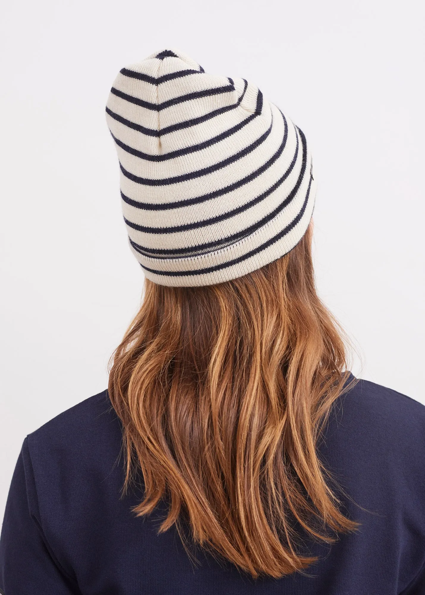 Striped sailor hat - in pure new wool (ECRU/MARINE)