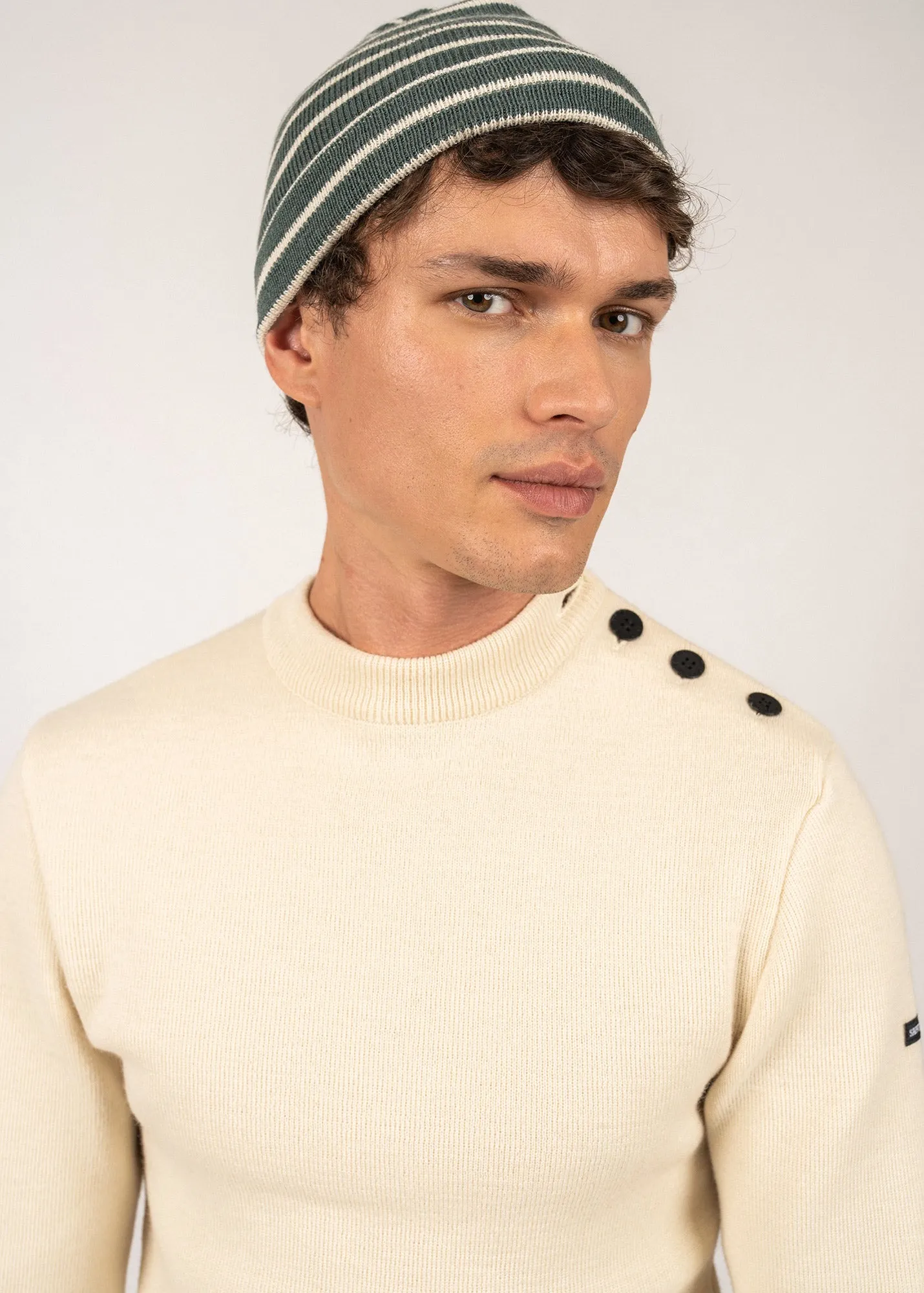 Striped sailor hat - in pure new wool (VEGETAL/ECRU)