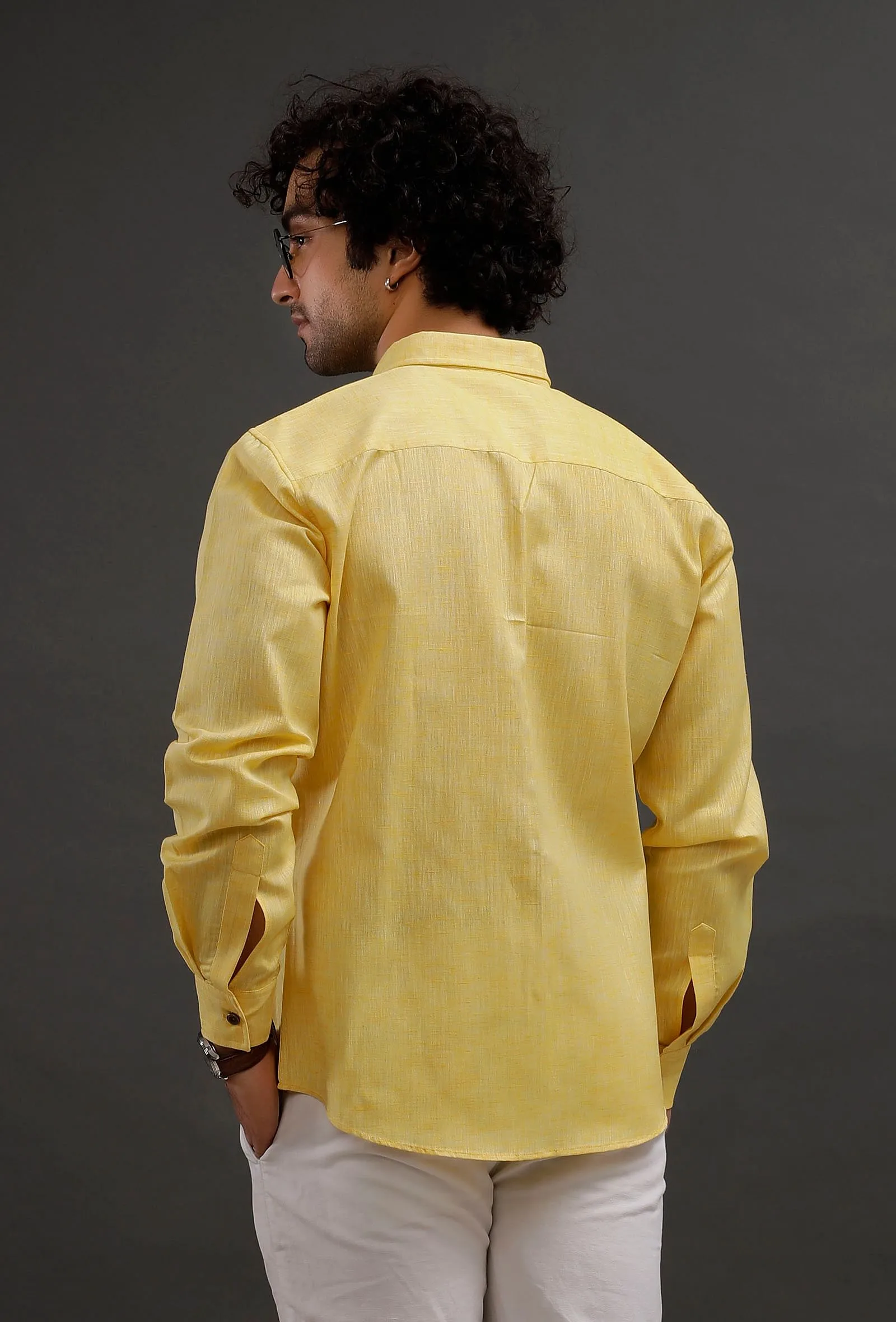 Summer Yellow Cotton Slim Fit Shirt