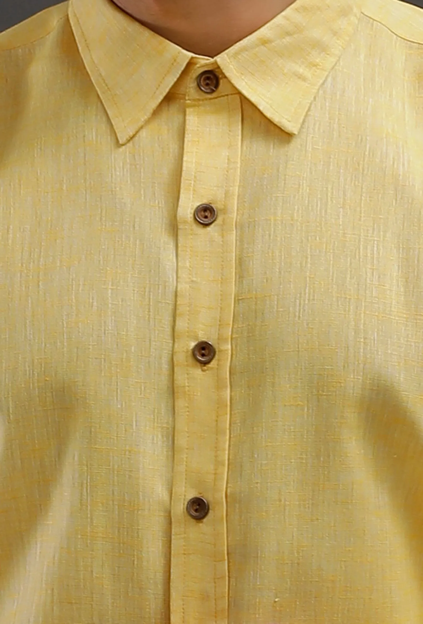 Summer Yellow Cotton Slim Fit Shirt