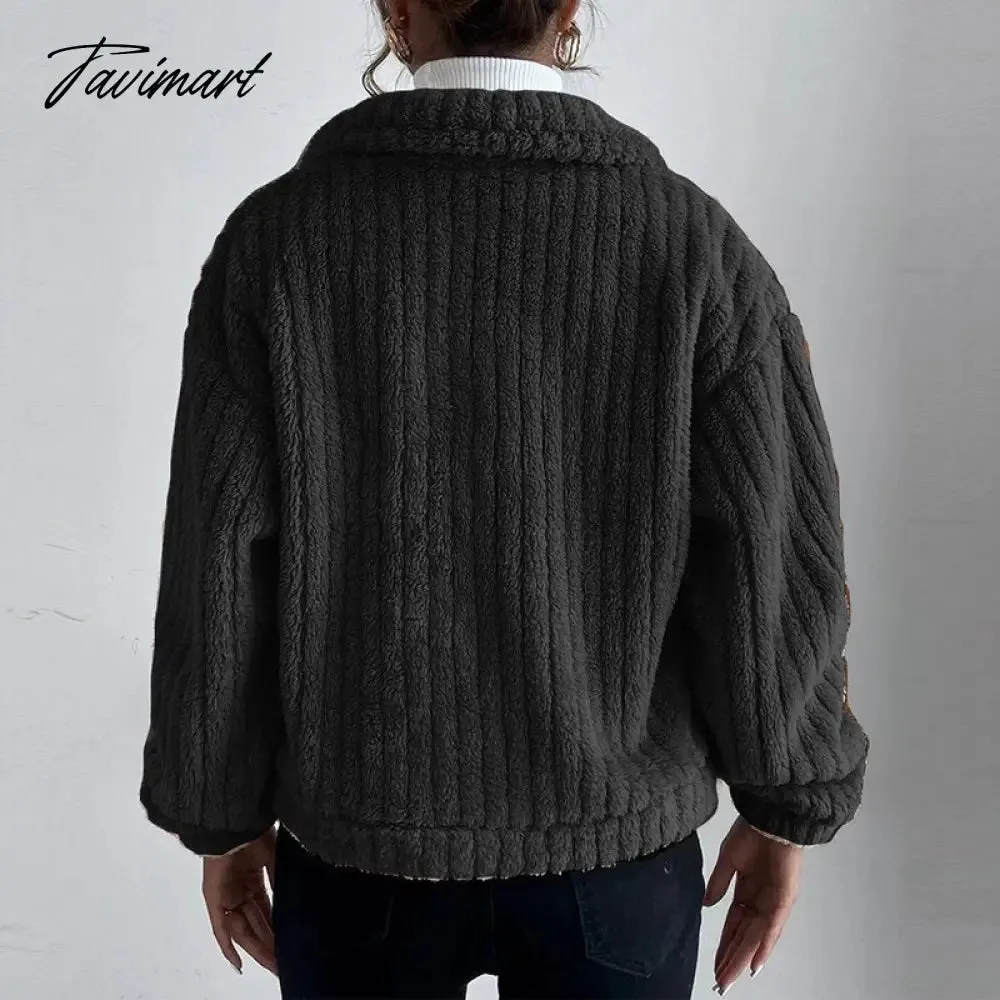 Tavimart Casual Lady Comfortable Fuzzy Jacket Winter Fashion Warm Street Plush Jackets Women Retro Slim Lapel Button Cardigan Fleece Coat