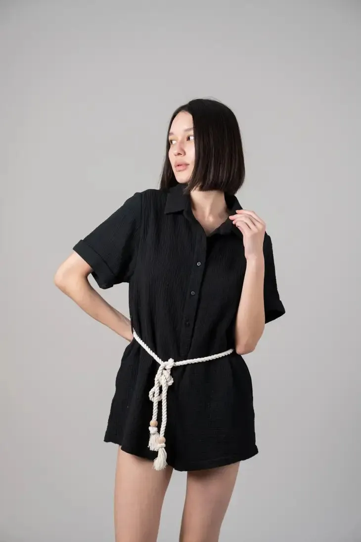 The Handloom Mia Romper Black