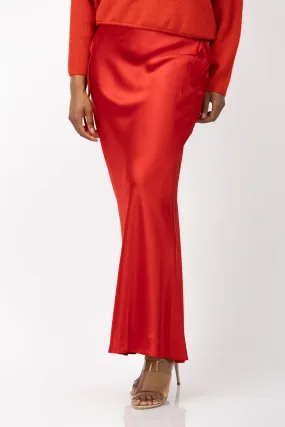 The Sei Bias Maxi Skirt in Crimson