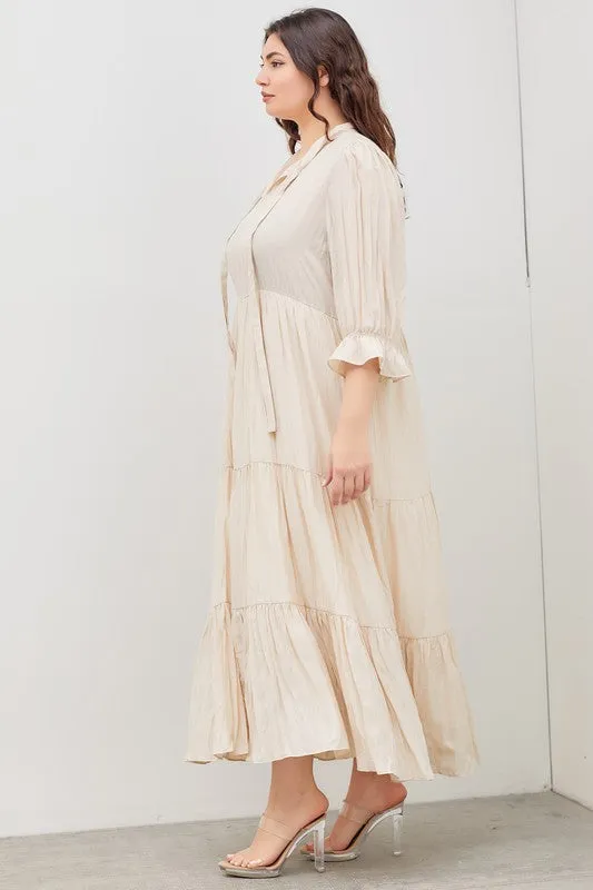 The Wendy Tie-Neck Tiered Maxi Dress - PLUS