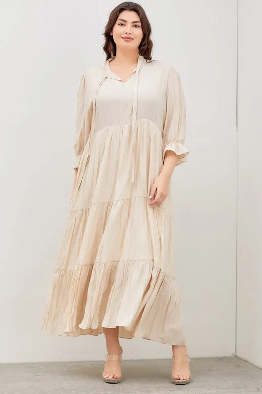 The Wendy Tie-Neck Tiered Maxi Dress - PLUS