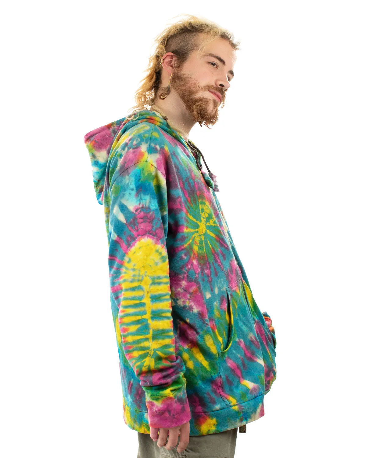 Tie Dye Zip Up Hoodie Jacket Rainbow