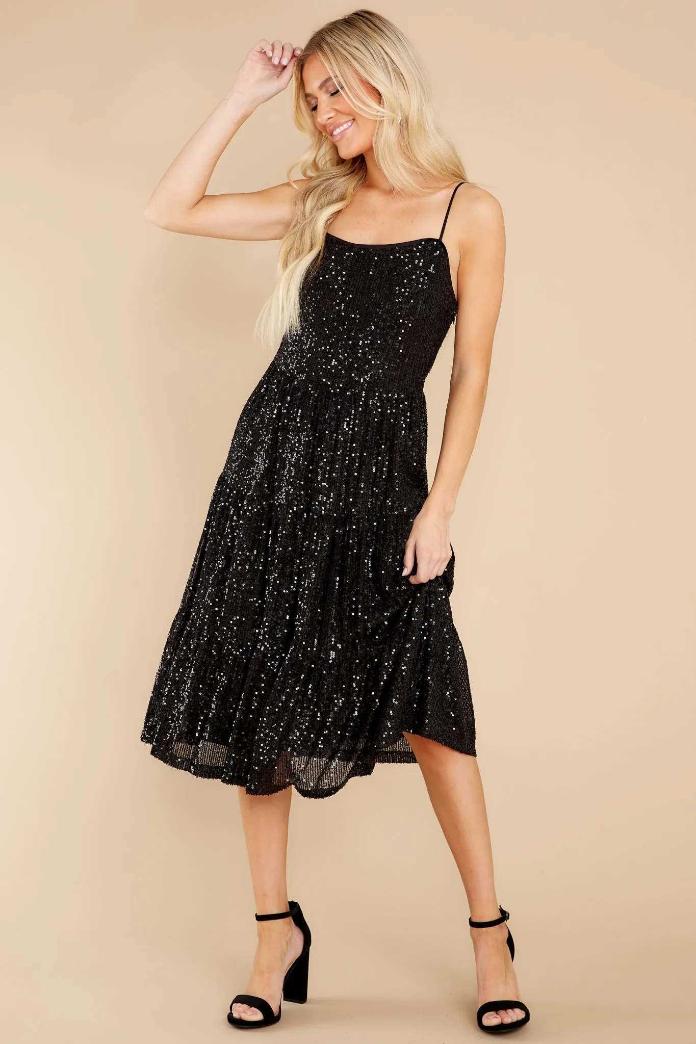 Timeless Favorite Black Sequin Midi Dress