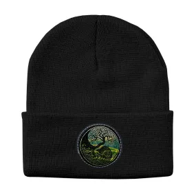 Tree of Life - As above, so below by KTJ Designer Sportsman Solid Knit Beanie with Round Leather Patch (4 colors)