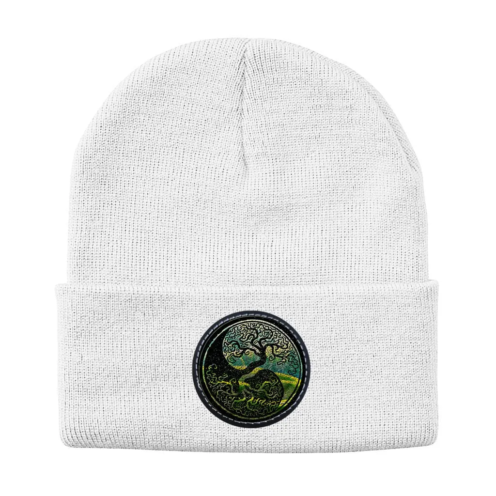 Tree of Life - As above, so below by KTJ Designer Sportsman Solid Knit Beanie with Round Leather Patch (4 colors)