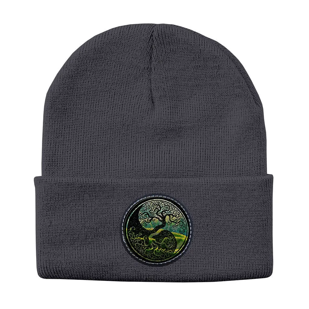 Tree of Life - As above, so below by KTJ Designer Sportsman Solid Knit Beanie with Round Leather Patch (4 colors)