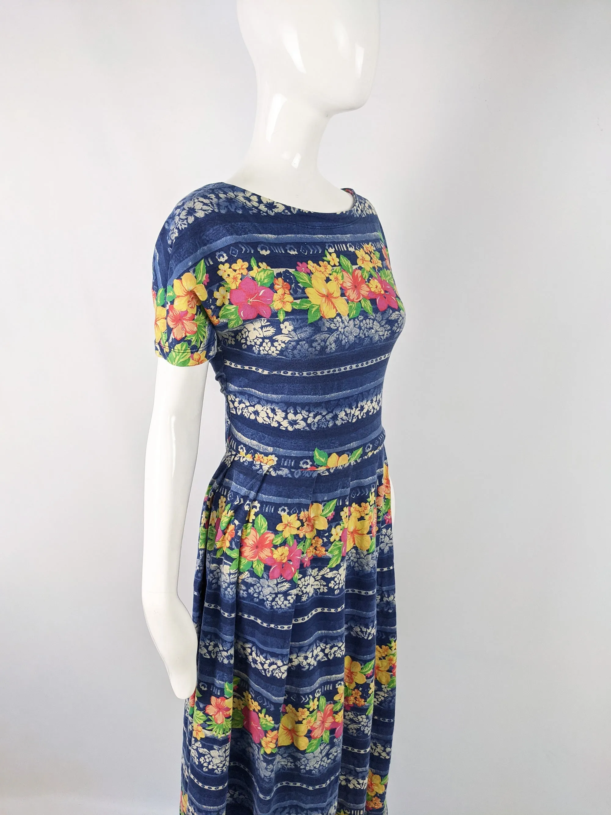 Trussardi Vintage Backless Tie Hawaiian Print Cotton Dress, 1980s