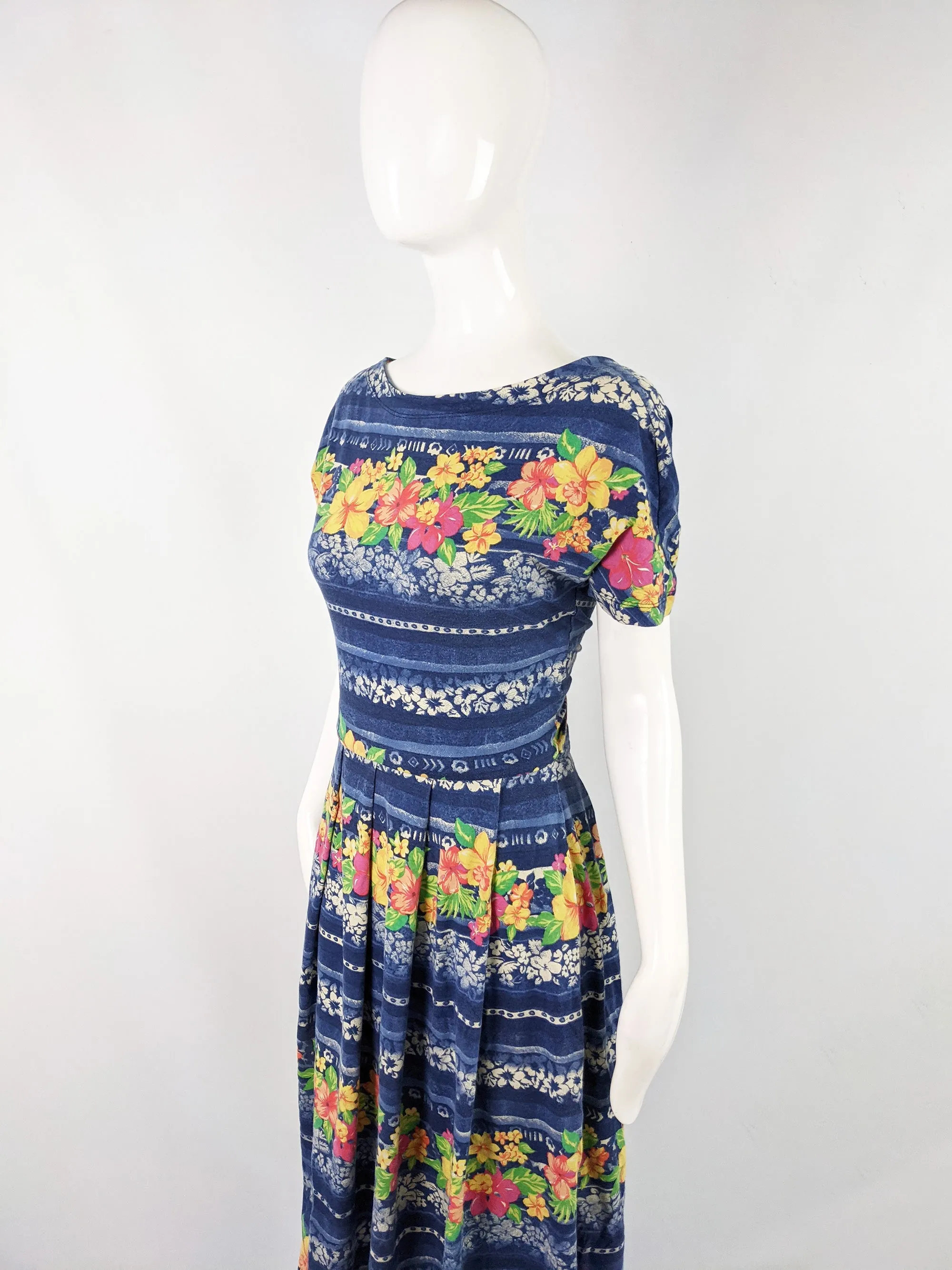 Trussardi Vintage Backless Tie Hawaiian Print Cotton Dress, 1980s