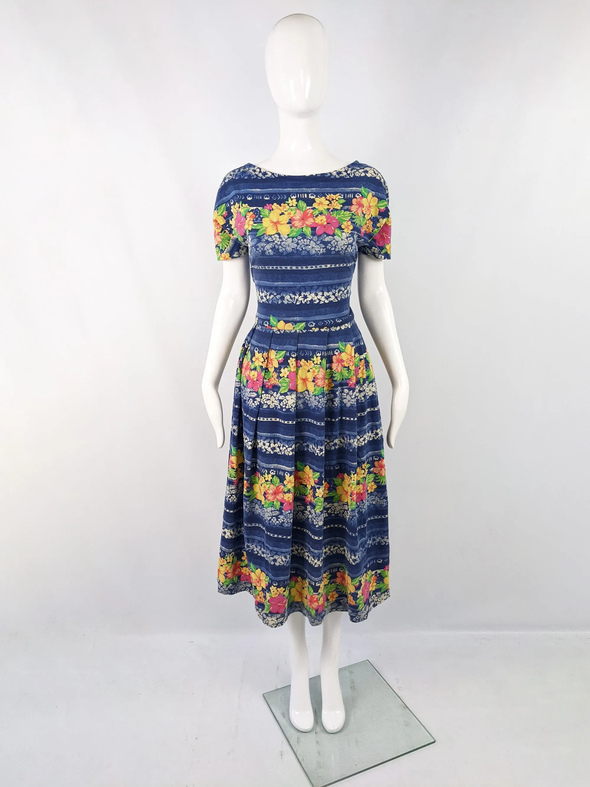 Trussardi Vintage Backless Tie Hawaiian Print Cotton Dress, 1980s