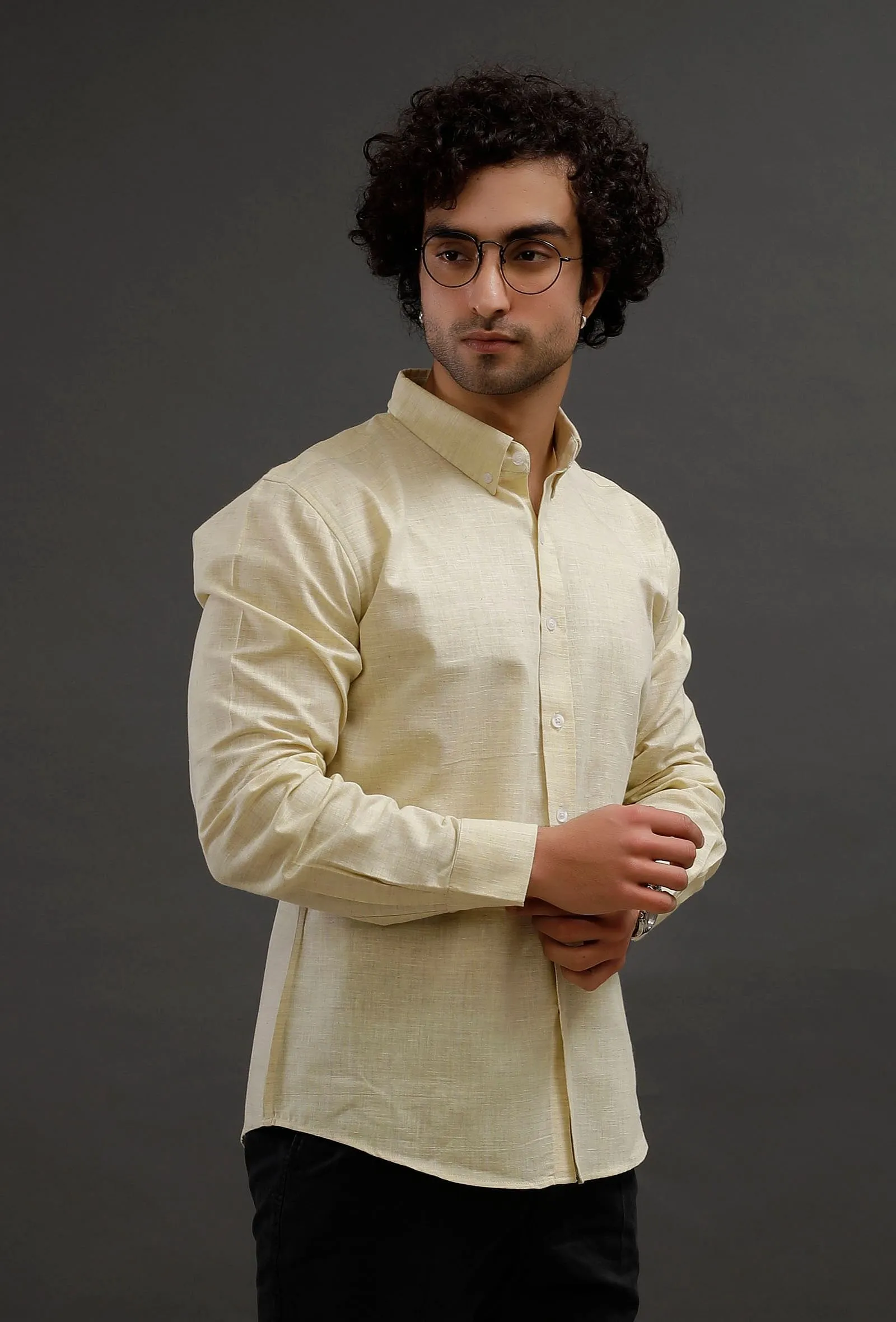 Tuscan Yellow Cotton Slim Fit Shirt