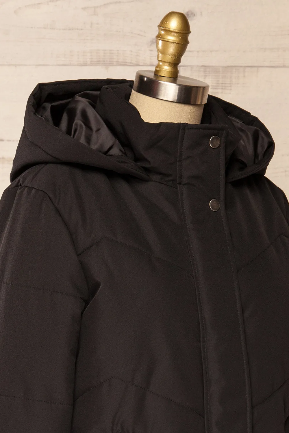 Tuvalu Black | Quilted Coat w/ Side Vents