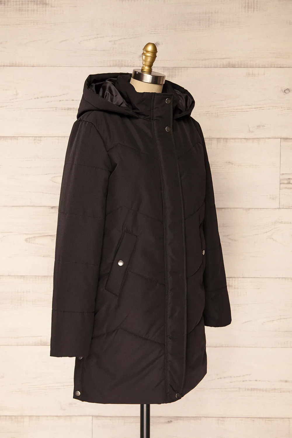 Tuvalu Black | Quilted Coat w/ Side Vents