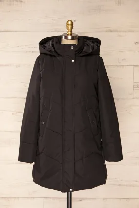 Tuvalu Black | Quilted Coat w/ Side Vents