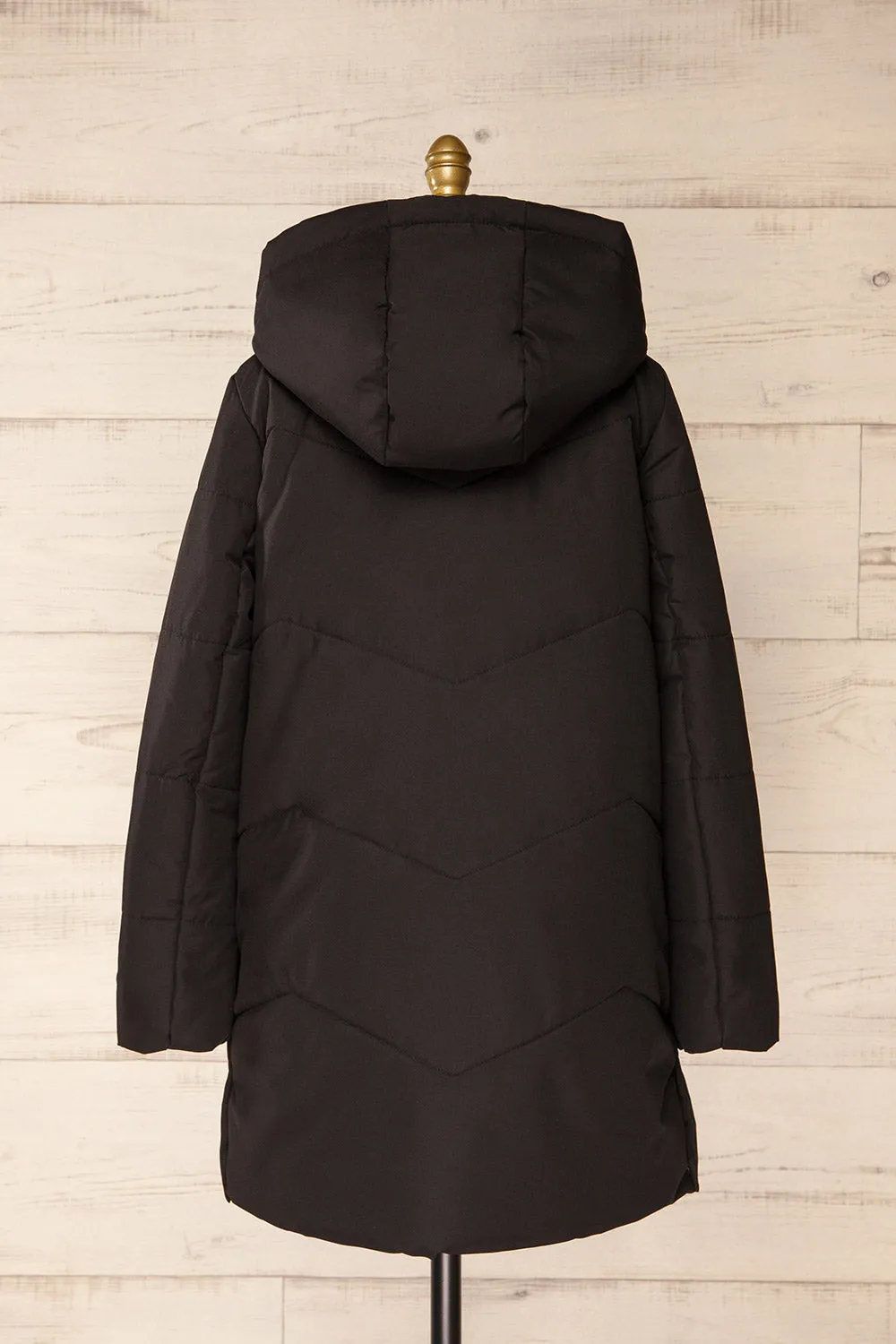 Tuvalu Black | Quilted Coat w/ Side Vents