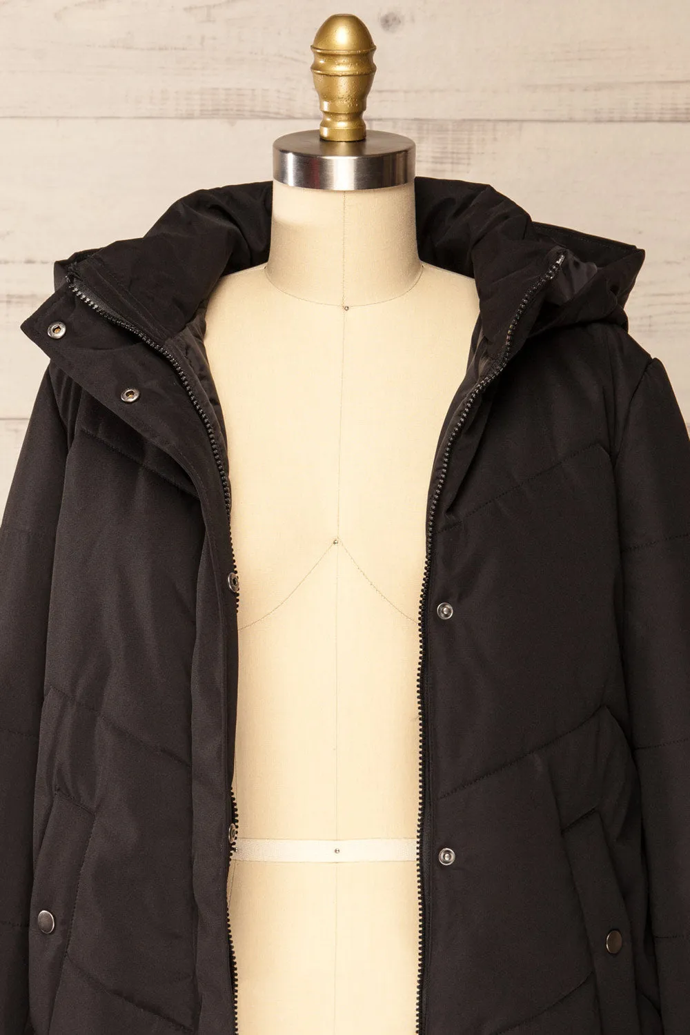 Tuvalu Black | Quilted Coat w/ Side Vents