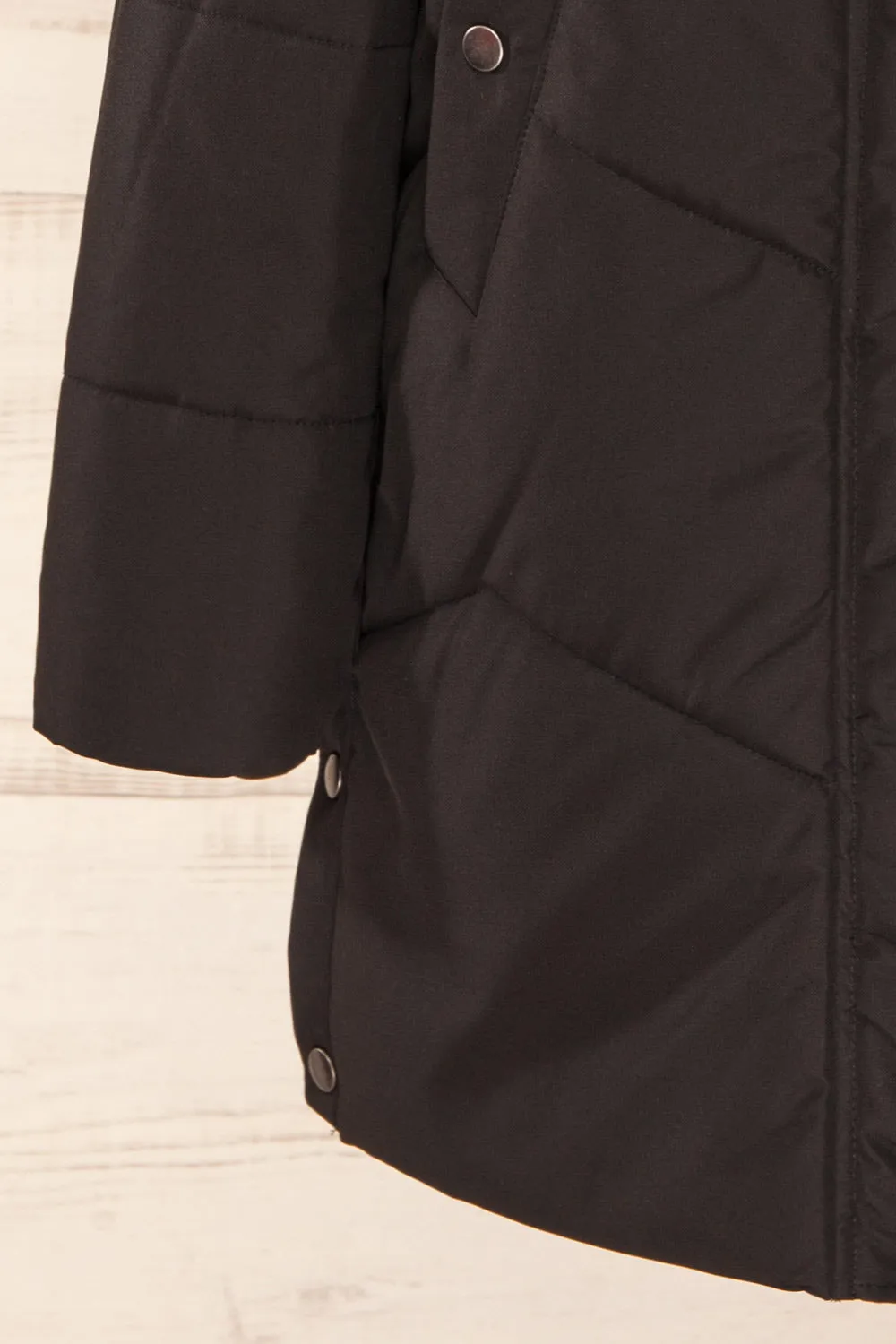 Tuvalu Black | Quilted Coat w/ Side Vents