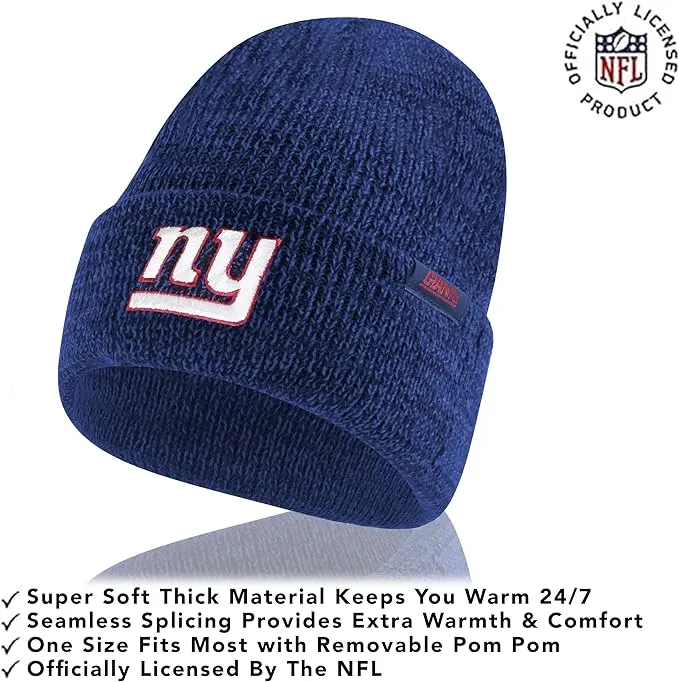 Ultra Game Adults Unisex NFL Official Super Soft Marl Knit Winter Beanie Knit Hat with Extra Warm Touch Screen Gloves|New York Giants