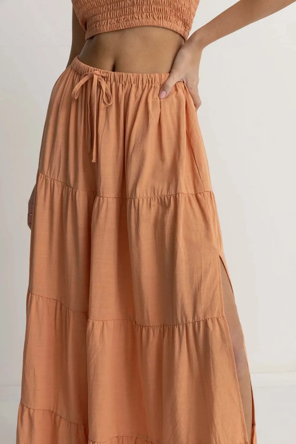 VILLA TIERED MAXI SKIRT Peach