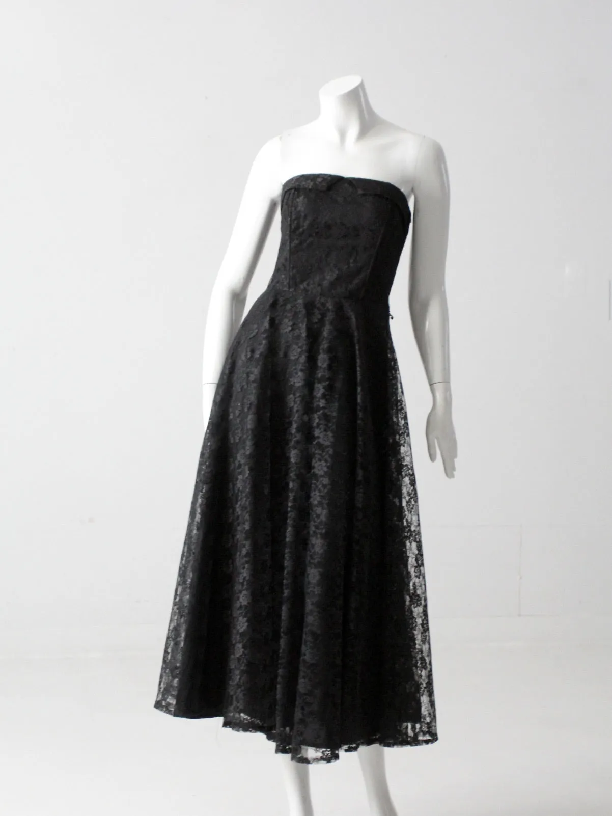 vintage 90s black lace strapless dress