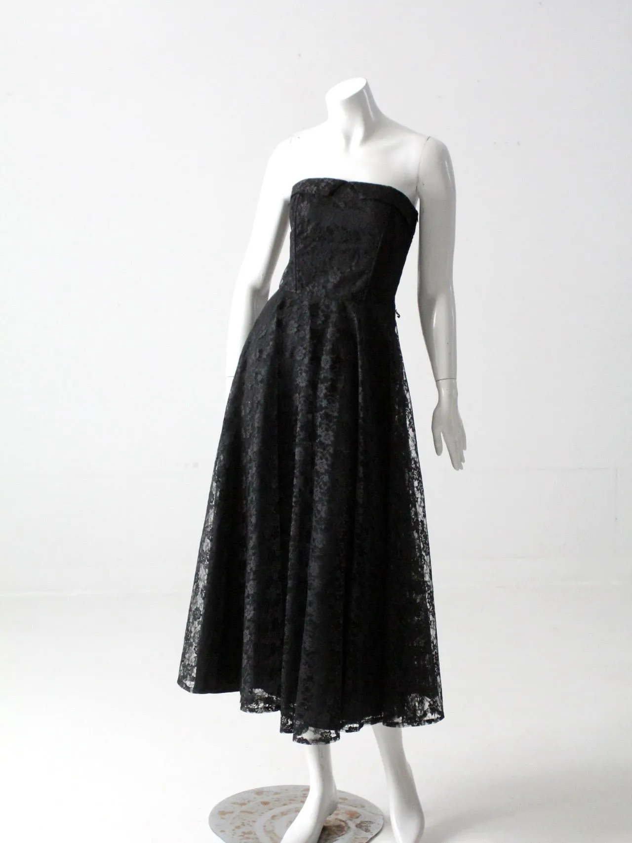 vintage 90s black lace strapless dress