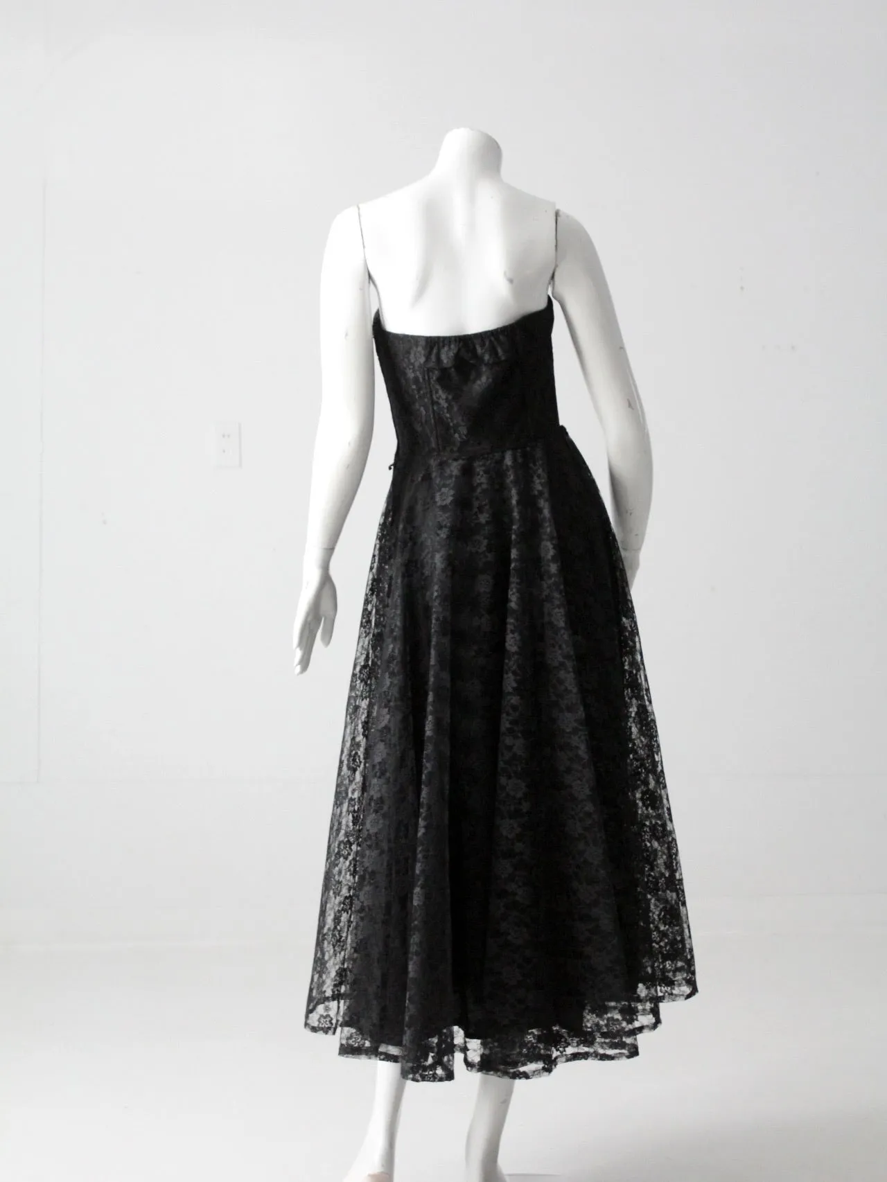 vintage 90s black lace strapless dress