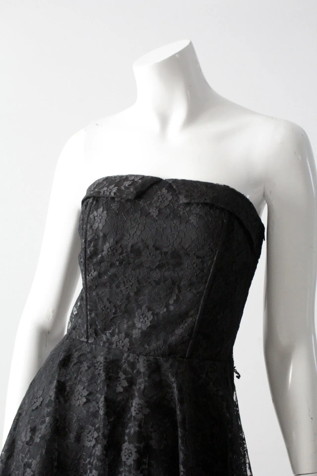 vintage 90s black lace strapless dress