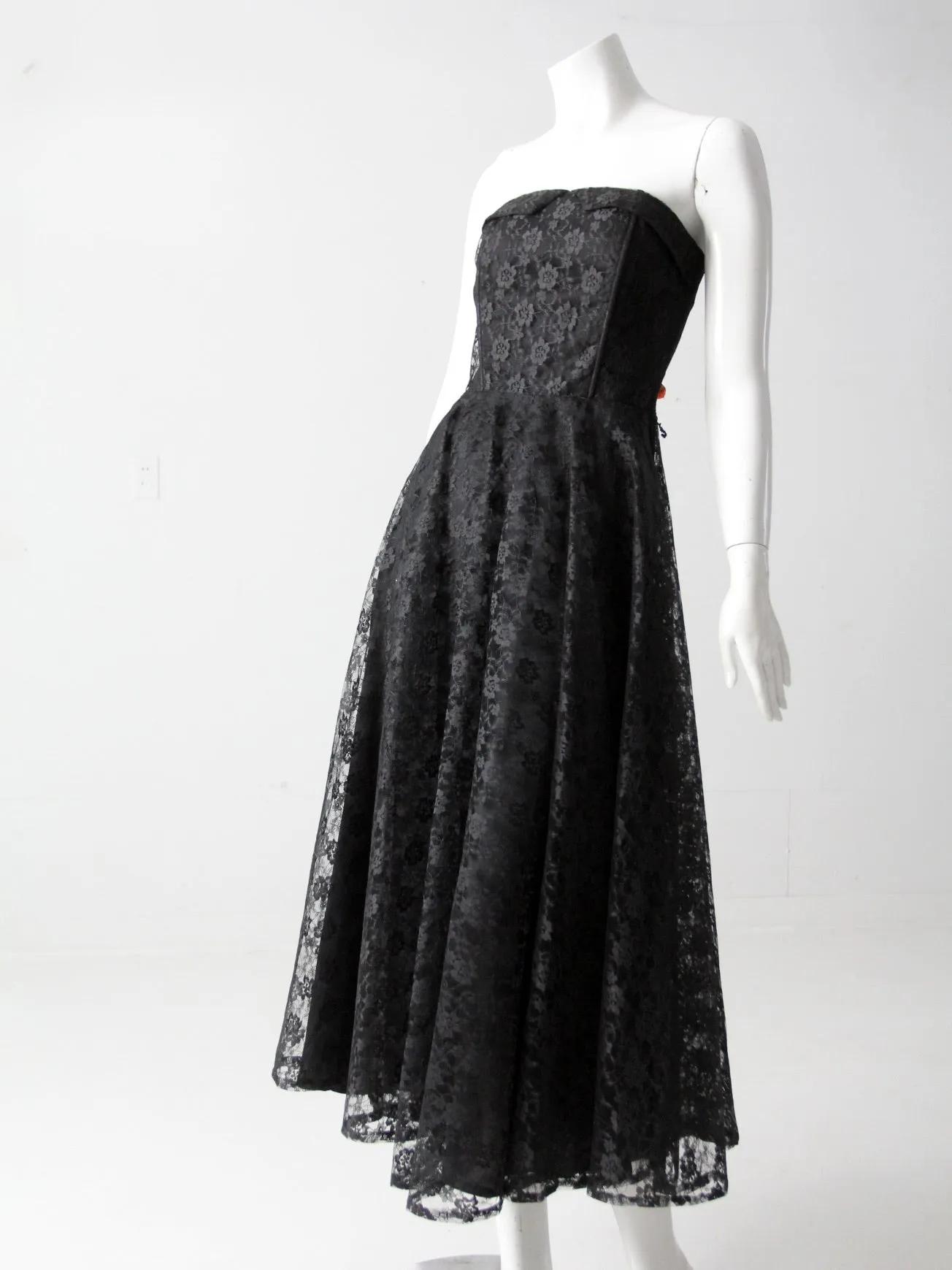 vintage 90s black lace strapless dress