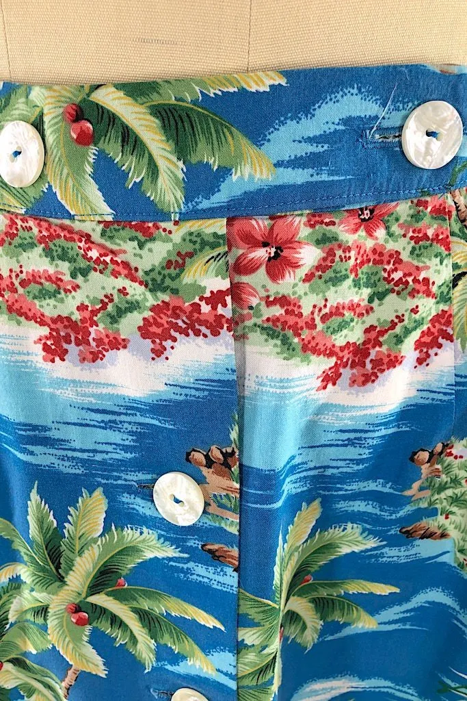 Vintage Blue Hawaiian Print Maxi Skirt