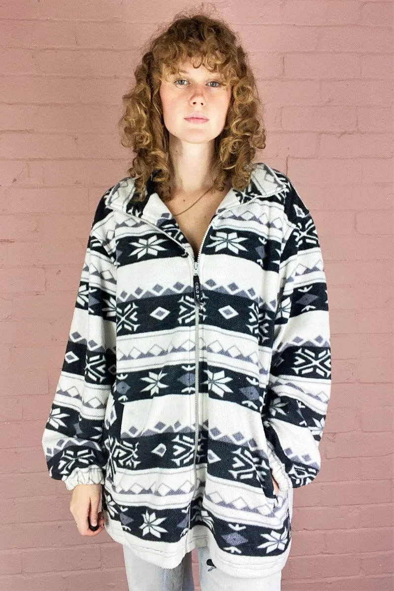 Vintage Fleece - Black, White & Mauve Crystal Flurry - Free Size